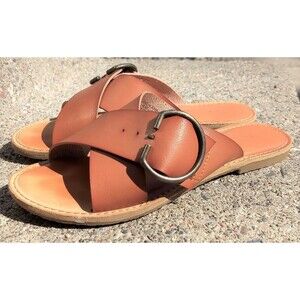 Rock & Candy Baryl Flat  X Cross Strap Buckle Sandal Terracota Brown 6 M vegan